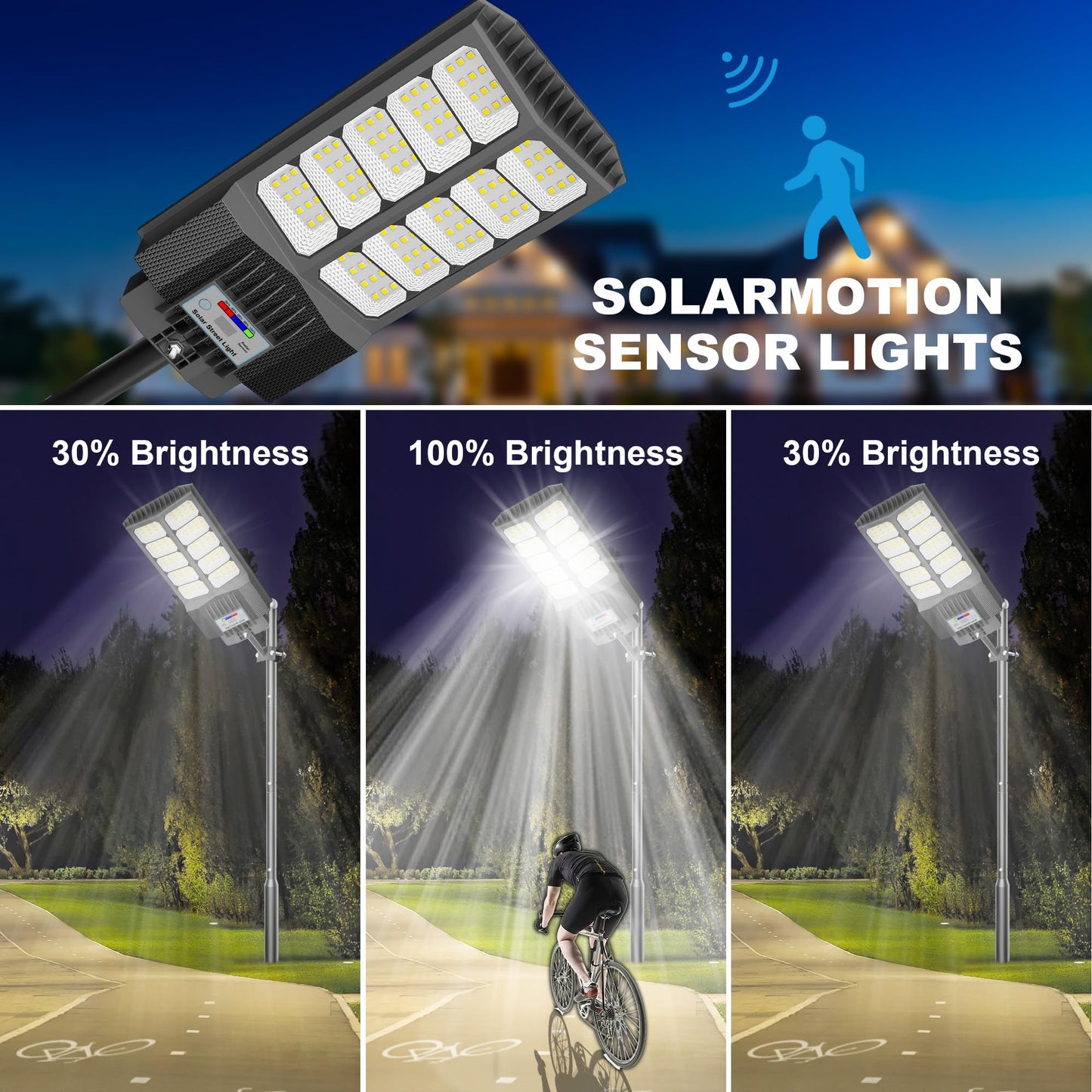 XCQMHF Solar Street Lights Outdoor Waterproof Dusk to Down with Motion Sensor, 6500W Outdoor Solar Flood Light for Parking Lot, LED Security Street Lights Solar Powered for Yard Garden & Walkway