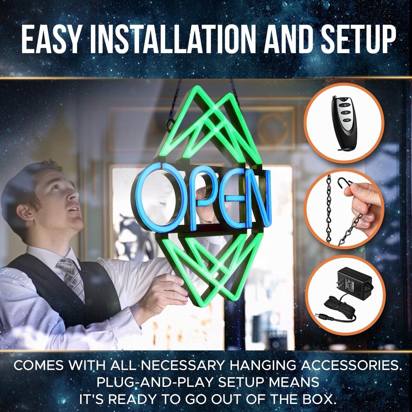 Open Sign for Business with 49 Color Combinations – ULTRA BRIGHT LED Neon Sign Visible Day and Night – Large Window Sign – by Element Lux Signs – 20 x 22in