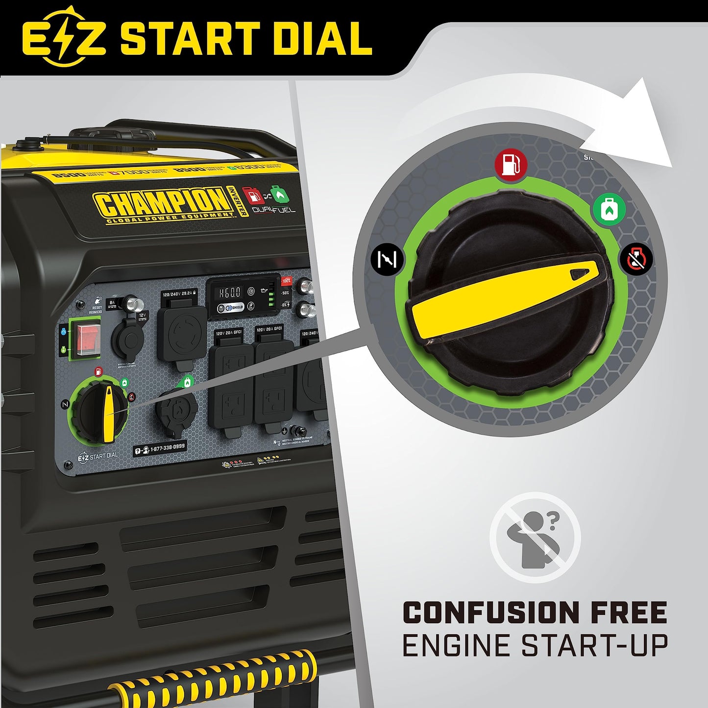 Champion Power Equipment 8500-Watt Electric Start Dual Fuel Home Backup Portable Inverter Generator with Quiet Technology and CO Shield