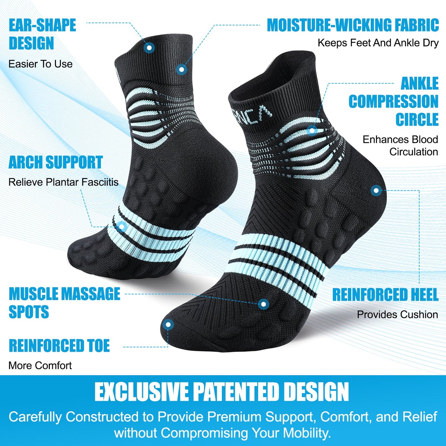 NEENCA Professional Compression Socks, Medical Ankle Socks with Patented Massage Dots for Pain Relief, Plantar Fasciitis, Women/Men Circulation, Swelling, Travel, Sports Protection. 1 Pair, 20-30 mmHg