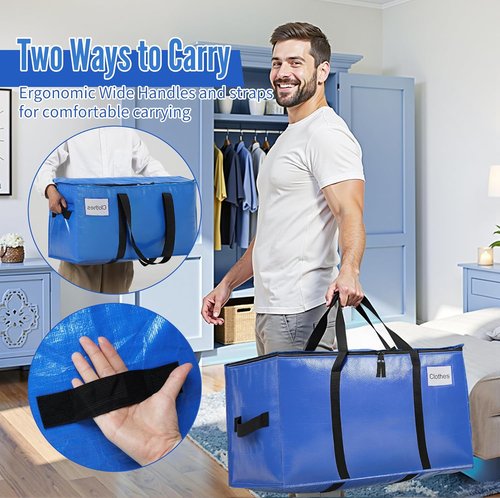 BAGAIL Heavy Duty Moving Bags - Extra Large Storage Totes with Strong Handles | Blue, 6 Pack