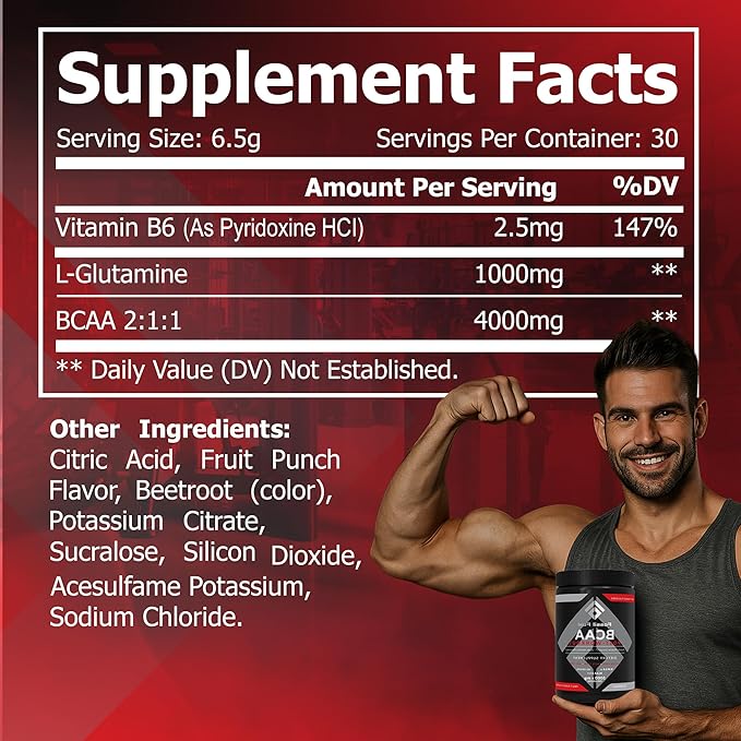 Fossil Fuel BCAA Sugar-Free Post-Workout Powder with BCAA?™s, Glutamine, Vitamin B6 Essential Amino Acids for After Workout Muscle Recovery, Endurance and Hydration Fruit Punch (30 Servings)