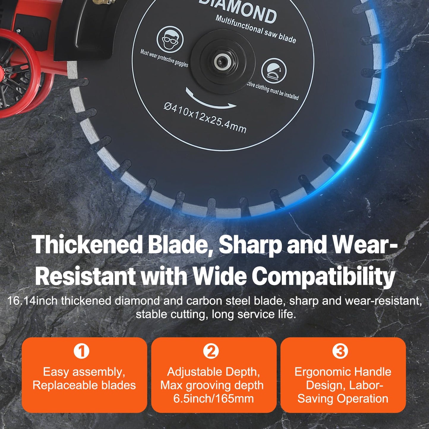 16" Electric Concrete Saw 4000W Wet/Dry Circular Saw with Water Pump and 16.4ft Water Hose Concrete Cutter for Brick Concrete Wall and Granite Max.Cutting Depth: 6.5in