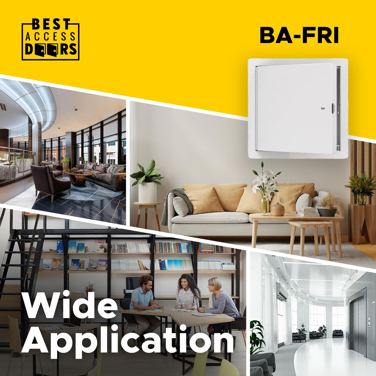 Best 12" x 12" Insulated Fire Rated Metal Access Door with Flange – 20-Gauge Galvanneal Steel Wall Access Panel, 2" Mineral Wool Insulation, White Powder-Coat Finish, LEED Compliant, BA-FRI