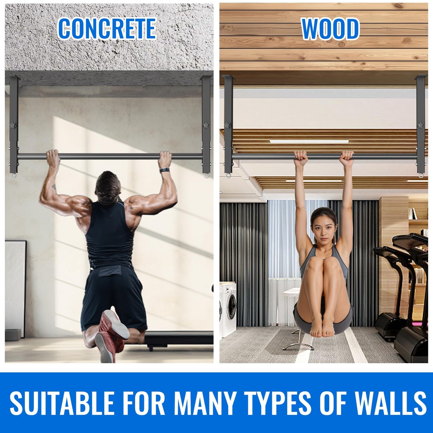 48'' Ceiling Mounted Pull Up Bar, 700 LBS 5-Level Adjustable Heavy Duty Chin Up Bar for Home Gym, Garage, Basement, Ideal for Pull Ups & Body Stretching