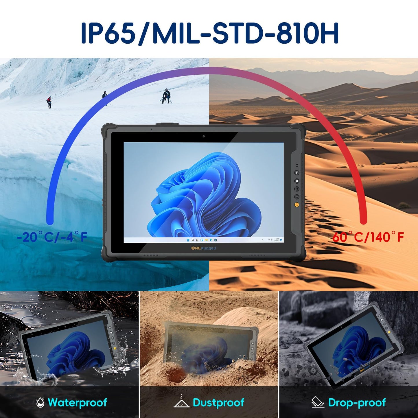 ONERugged Rugged Tablet M20J, 12.2 inch Windows 11 Pro Tablet, 8GB+128GB, N5105 CPU, IP65 Waterproof, Dual Batteries, Industrial Outdoor Work PC w/ 8MP+5MP Camera, 4G LTE/WiFi/BT 5.0/NFC-Gray