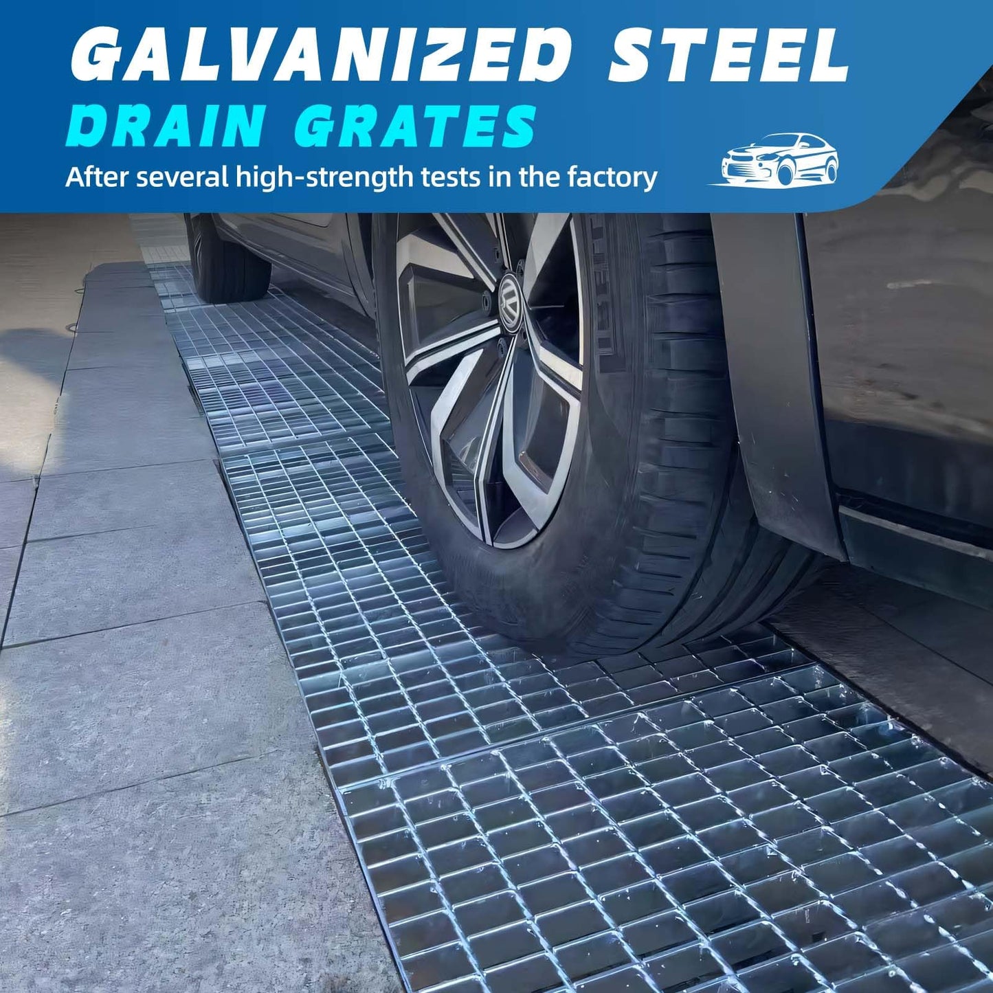 Outdoor Galvanized Steel Drain Grate, Heavy Duty Drain Cover,B125 Class Channel Grate,Rust-Proof Metal Sewer Grate,Silver Square Drainage Grate for Driveway,Garage,Yard (28 * 28in)
