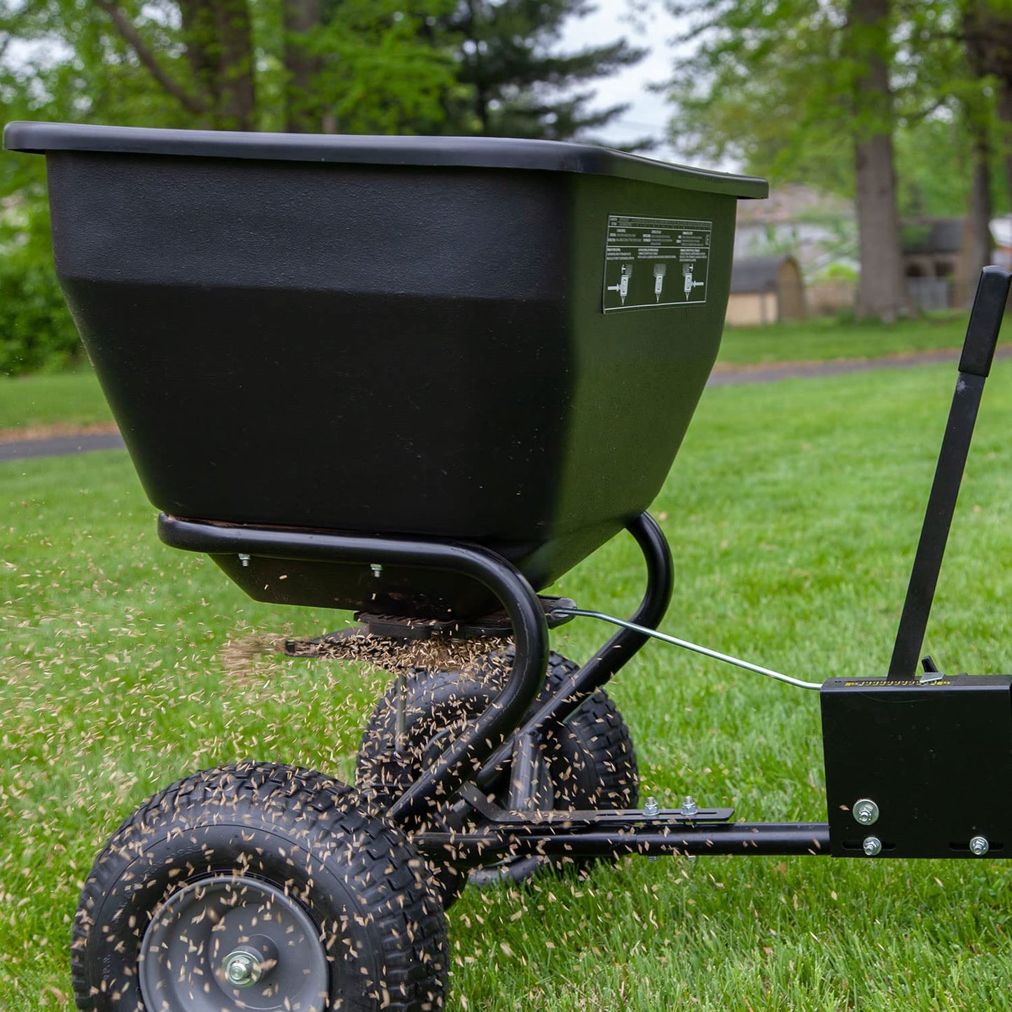 Brinly BS36BH-A Tow Behind Broadcast Spreader with Universal Hitch, 175 lb.+ -Flat Black
