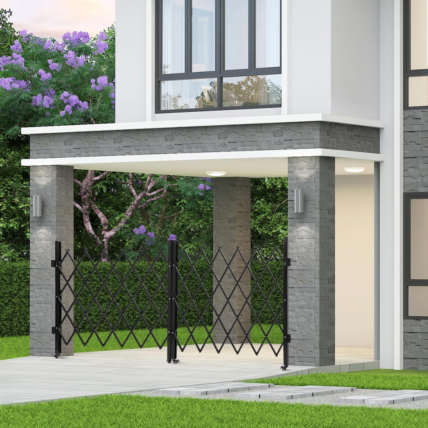 Double Expandable Gate, 41" H x 205" W Folding Security Gate, Folding Door Gate, Steel Accordion Security Gate, Flexible Garage Door gate, 360° Rolling Barricade Gate, Scissor Gate with Padlock