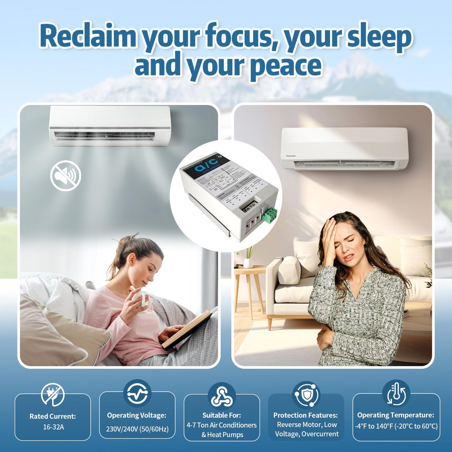 ZUCCIO 16-32A Air Conditioner Soft Start Module for 4-7 Ton AC Units, Reverse Motor Protection, 70% Less Startup Current, Quiet Start, for Home/RV/Generator & Easy DIY Install