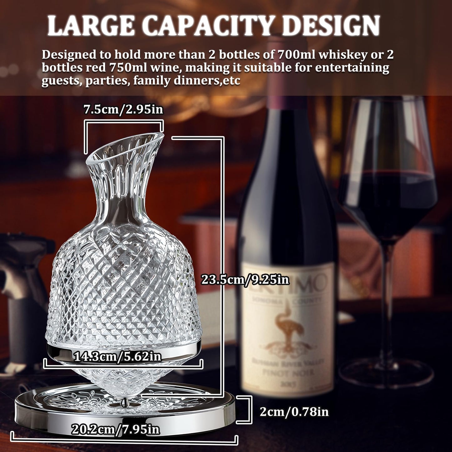 Red Wine Decanter 50oz/1500ml, YTHFGRT Wine Carafe Decanter Made of Lead-Free Crystal Glass, 360° Rotating Decanters for Whisky and Wine, Decanter Gift Box Design for Men Women Gifts