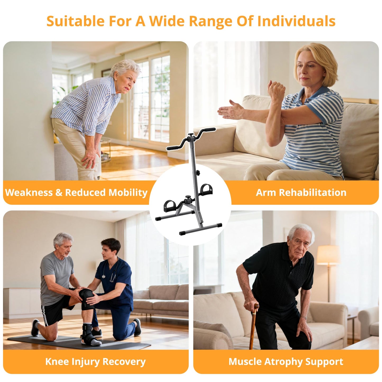Adjustable Legs Arms Pedal Exerciser Bike for Seniors - Hand Arm Leg and Knee Therapy, Stroke Recovery, Portable Fitness Equipment for Total Body Workout Cardio Exercise - Great Gift for Elderly Rehab