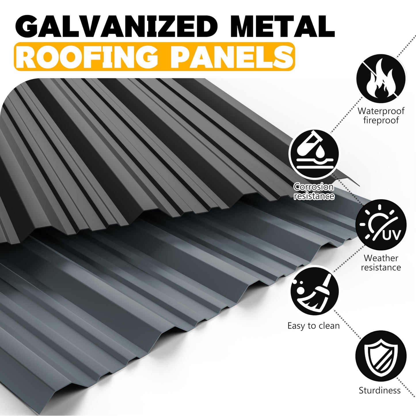 BOBIBAN 10 pcs Metal Roofing Panels - Corrugated Galvanized Roof Panels L45.28x W17.72 Inch, Waterproof Tin Roof Sheets for Garages,Sheds, Stables and Mobile Homes, Includes Screws(Grey,L45.28''-10)