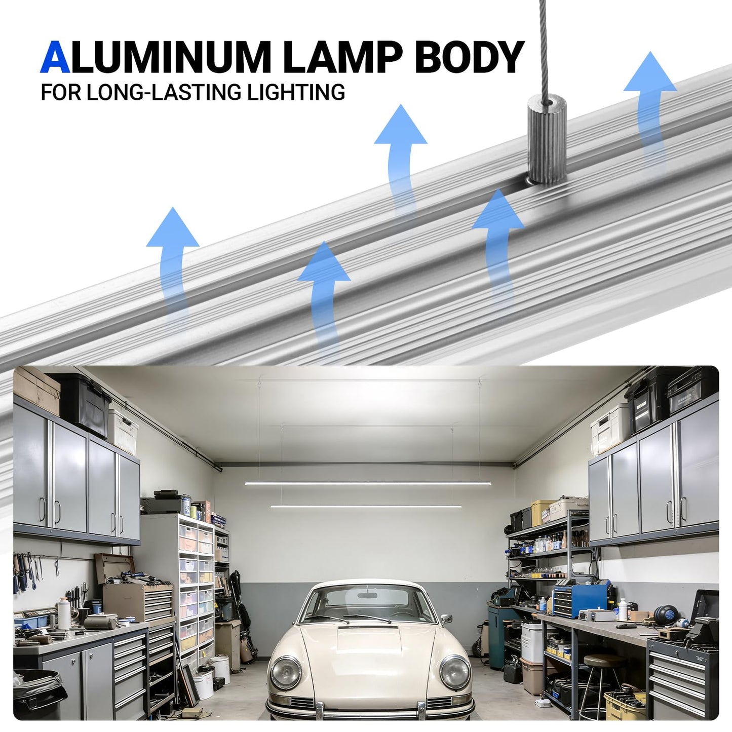 Barrina 8FT LED Shop Light, 140W 17000LM 5000K, U-Shaped 3 Rows LED Garage Lights, Linkable, Hanging & Flush Mount, 8 Foot Commercial LED Shop Lights for Garage, Workshop, Kitchen, 10 Packs, Silver