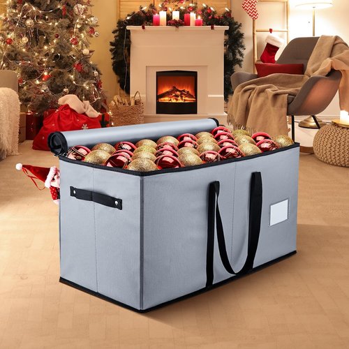 Mrrihand Ornament Storage Box - Dual Zipper Container for 128 Holiday Ornaments | 8 Trays, Grey