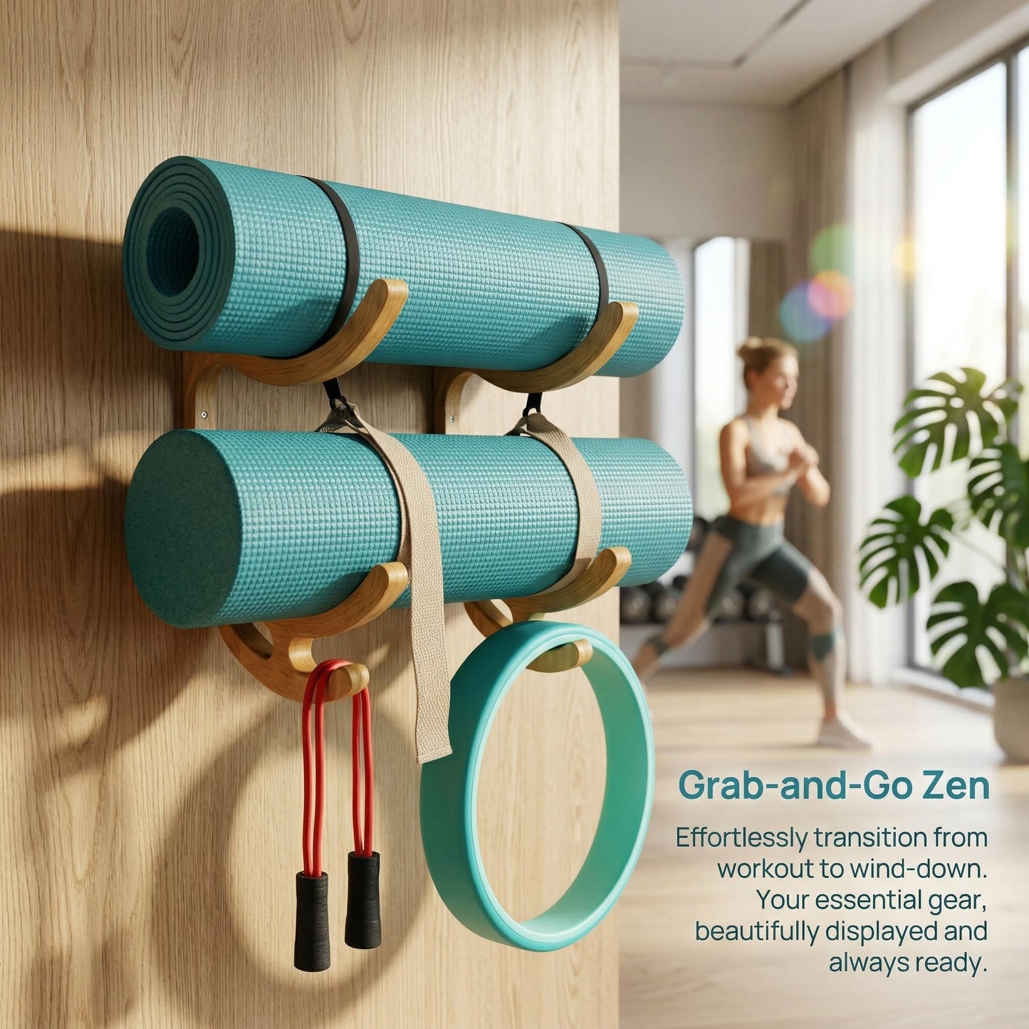 Wooden Yoga Mat Wall Mount,Yoga Mat Holder,Home Gym Storage,Resistance Band Wall Mount