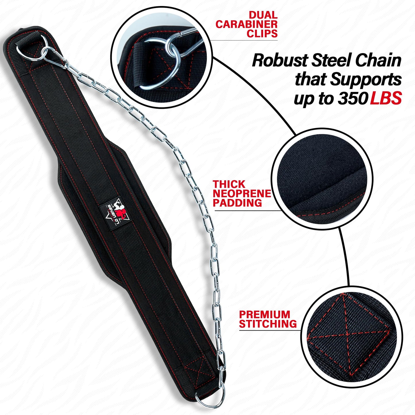 Dip Belt with 30" Stainless Steel Chain, 550-650 Lbs Weight Capacity, Neoprene Weight Lifting Belt, Perfect Weighted Belt for Pullups, Dips, Squats, Gym Workout & Crossfit Training