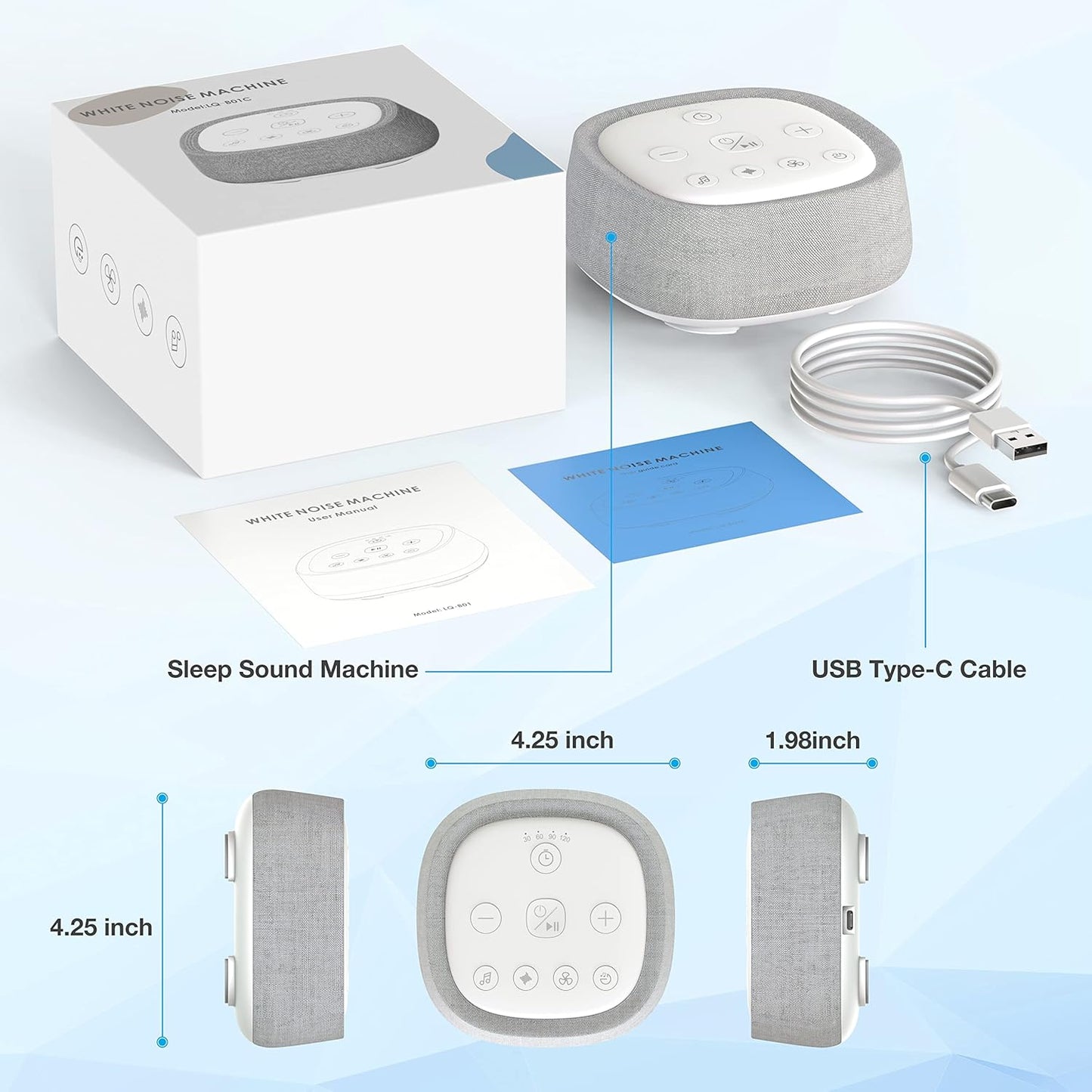 Skiennix Rechargeable White Noise Machine - 28 Soothing Sounds for Sleep | Portable & Timer Function