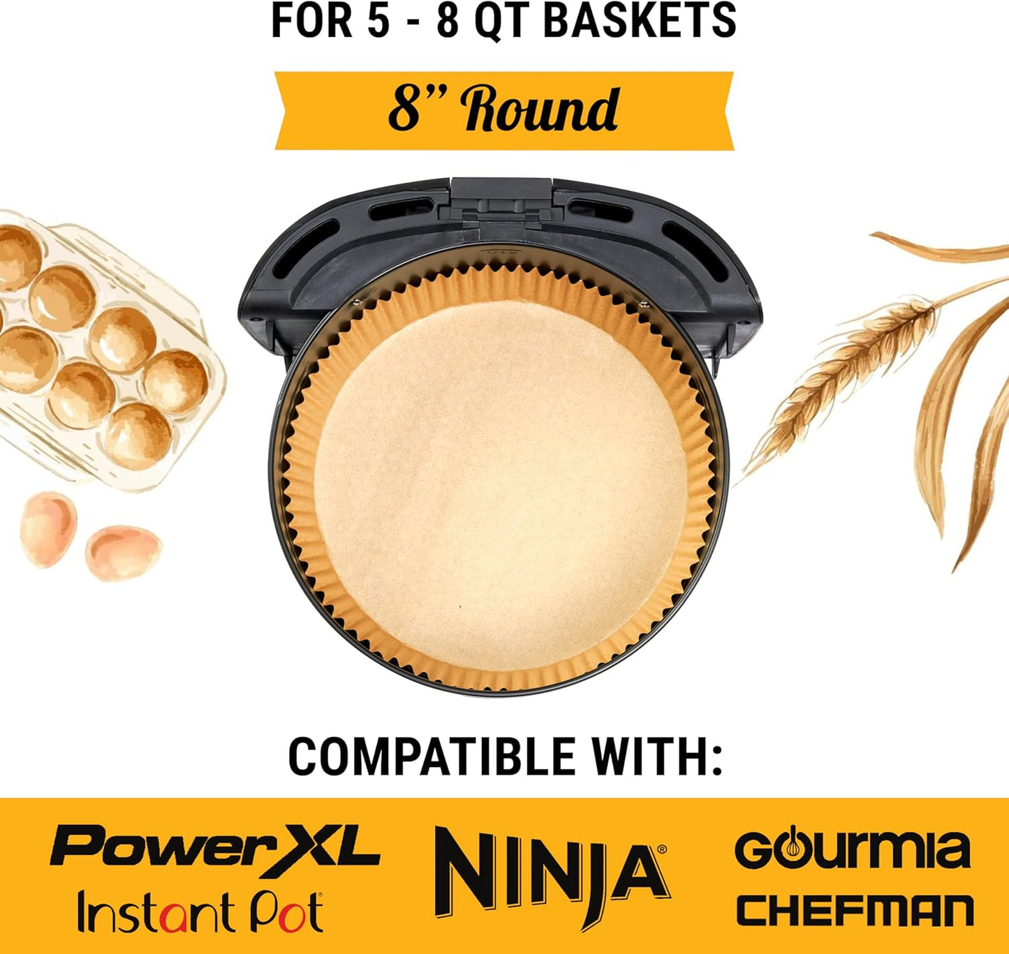 Baker's Signature 250 Pcs Air Fryer Liners - Round Non-Stick & Oil Proof for Easy Cleanup | 8 Inch for 5-8 Qt Baskets