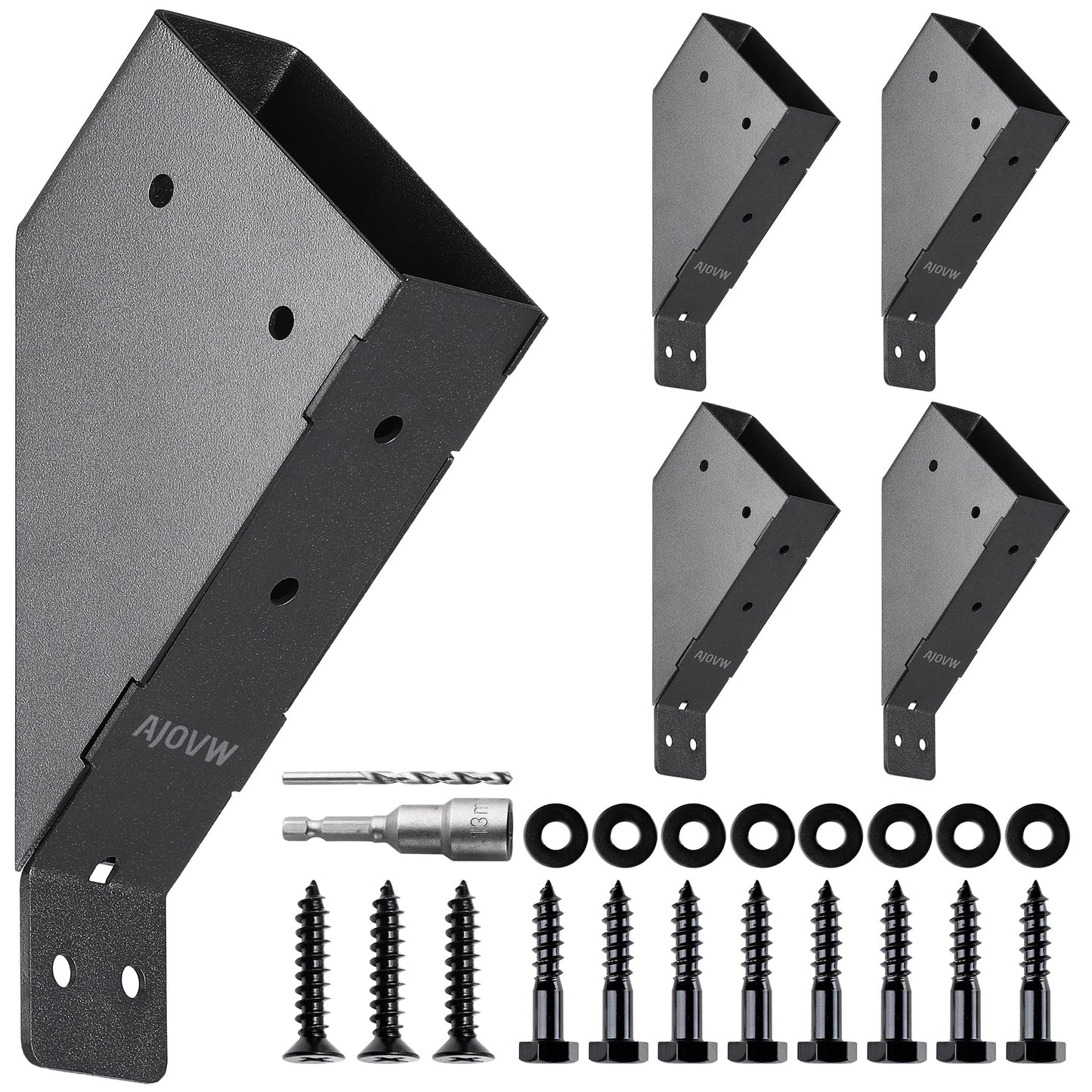 AJOVW-4 Piece 45 Degree Angle Bracket for 2'' x 4'' Supporting Wooden Post (Actual Size: 1.5'' x 3.5'') for Gazebo, Pergola, Garage, Treehouse, Deck, Stable, Shed and Other Scenes