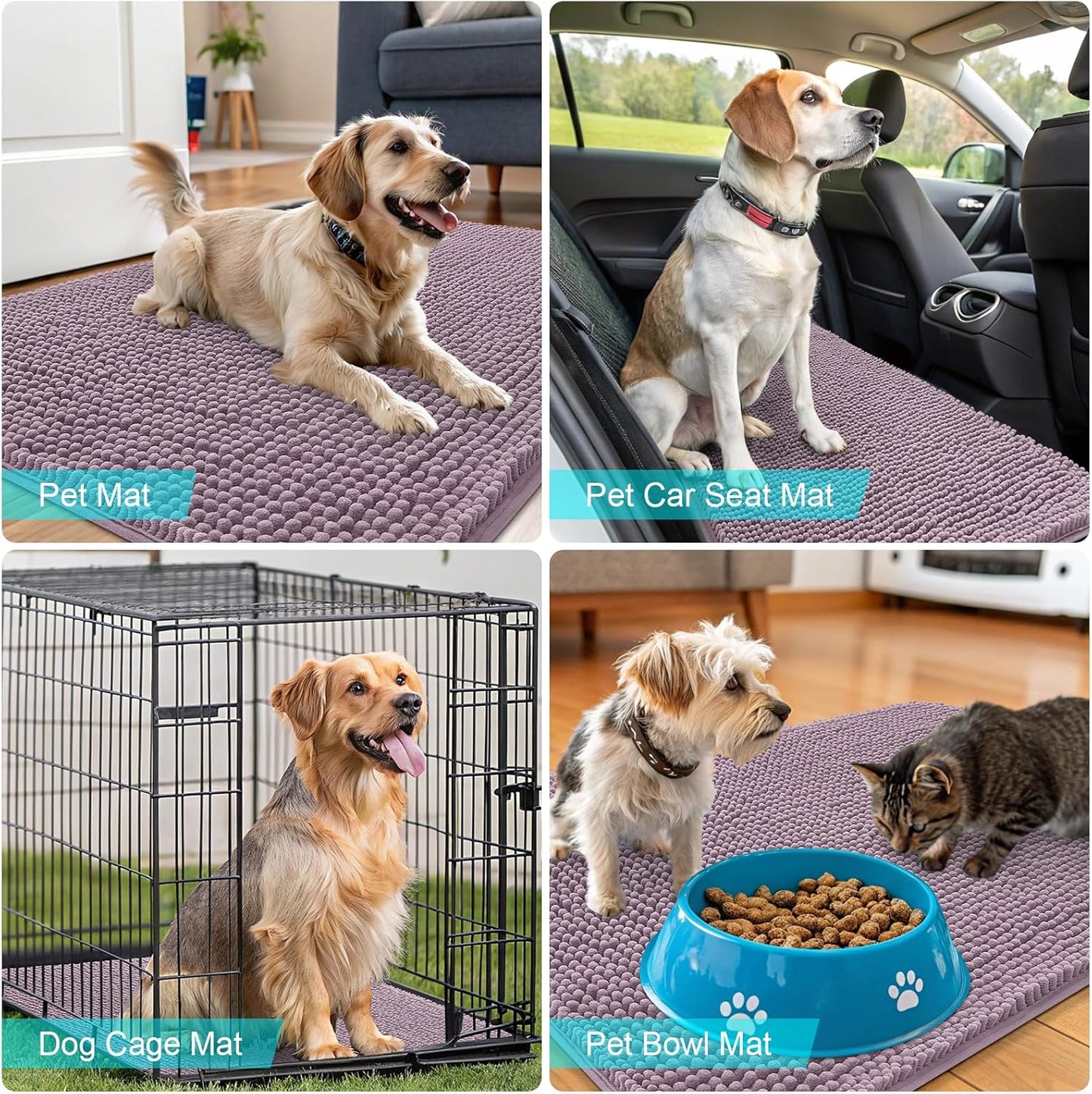 OLANLY Dog Door Mat - Absorbent Non-Slip Washable Chenille Mat for Muddy Paws | 47x24 Deep Plum