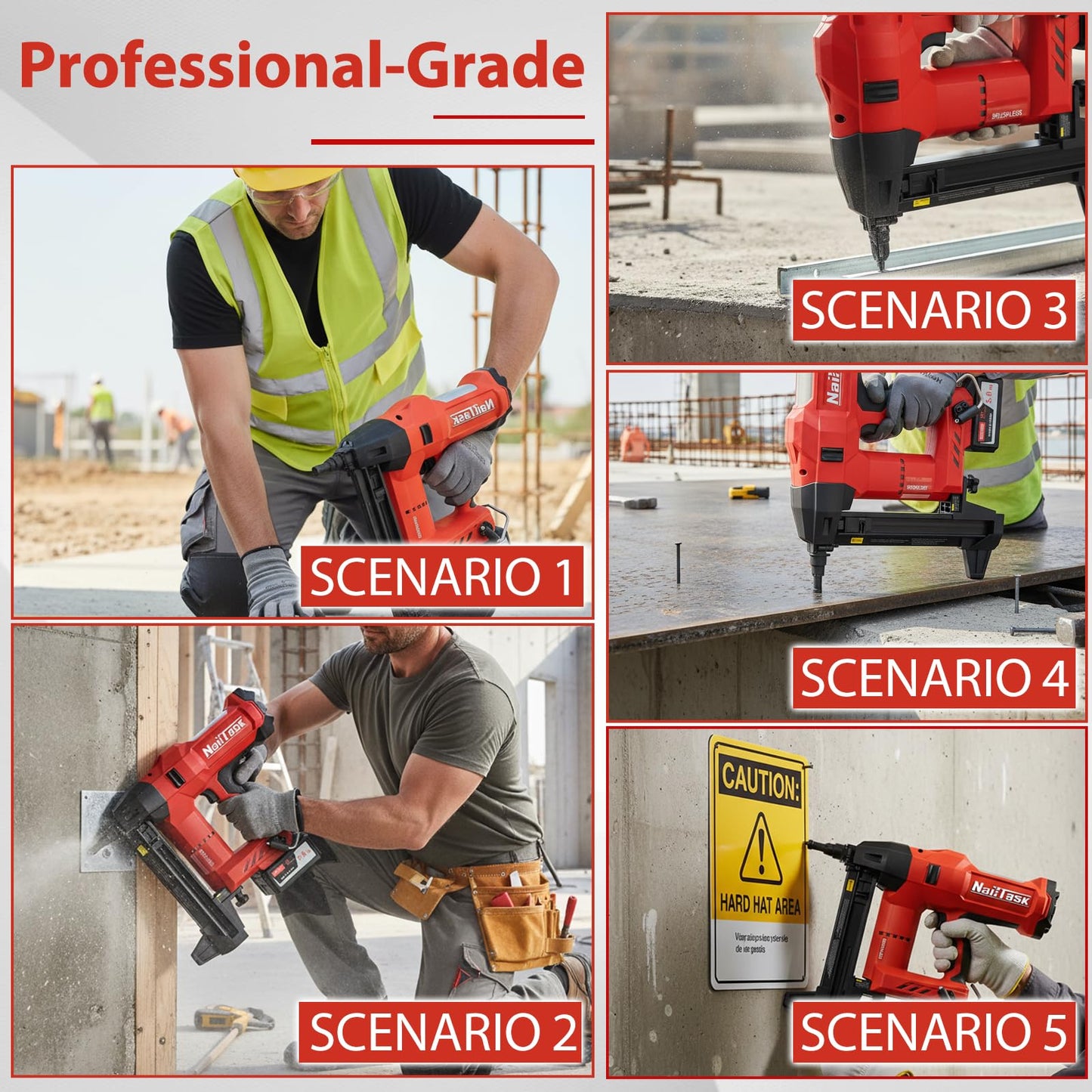 NailTask Cordless Electric Concrete Nail Gun 20V Power Pin Nailer Kit Fastener Machine Nailer Brushless Motor Tools (Without Battery) for Fastening Sheet Iron to Concrete Brick Wall Plumbing Work