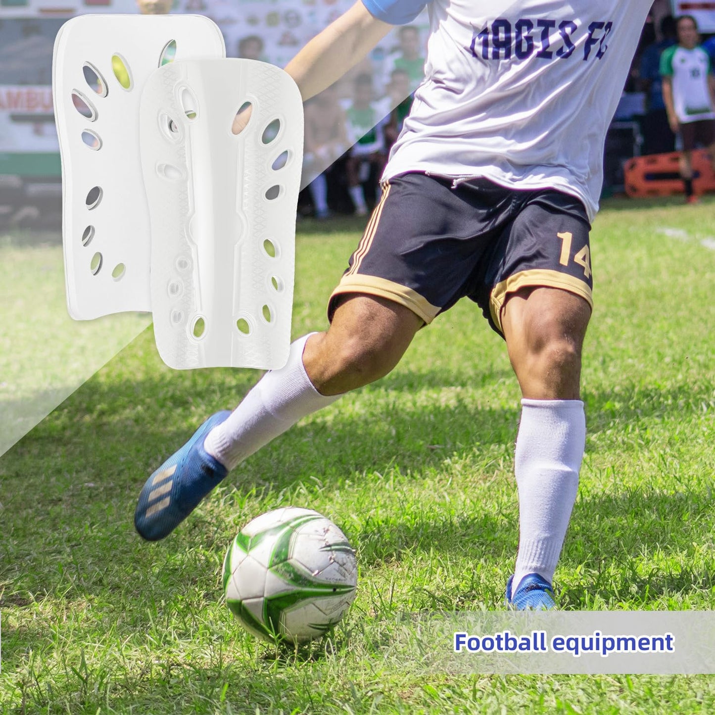 3 Pairs Soccer Shin Guards for Youth Adults, Breathable Shin Guard Sleeves Breathable Shin Guard Equipment for Football Games for Adults Football Player, Men Women-Black & White & Blue