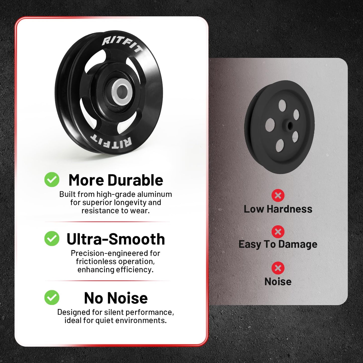 RitFit Aluminum Pulley Wheel for Gym Equipment, 2PCS/ 6PCS Set Power Rack Pulley Attachment, 90mm Aluminum Alloy Bearing Gym Pulley Wheel for Home Gym (Black 6 pcs)