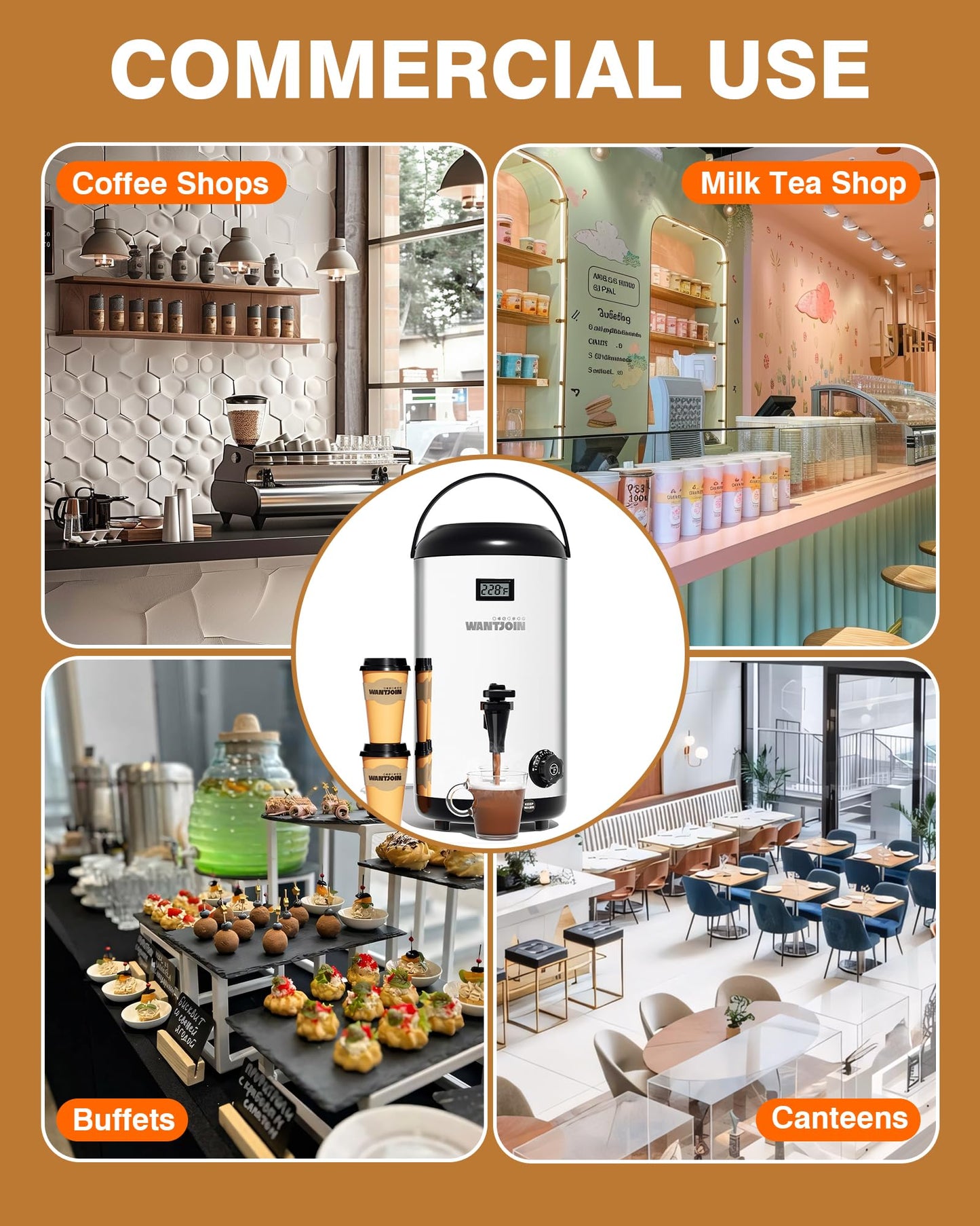 WantJoin Electric Heating Beverage Dispenser-75 Cup Hot&Cold water Urn for Catering-Stainless Steel Premium 12 L/3.2 Gallon Hot Drink Dispenser with Spigot for Coffee & Hot tea,Cold Milk,Juice(Silver)