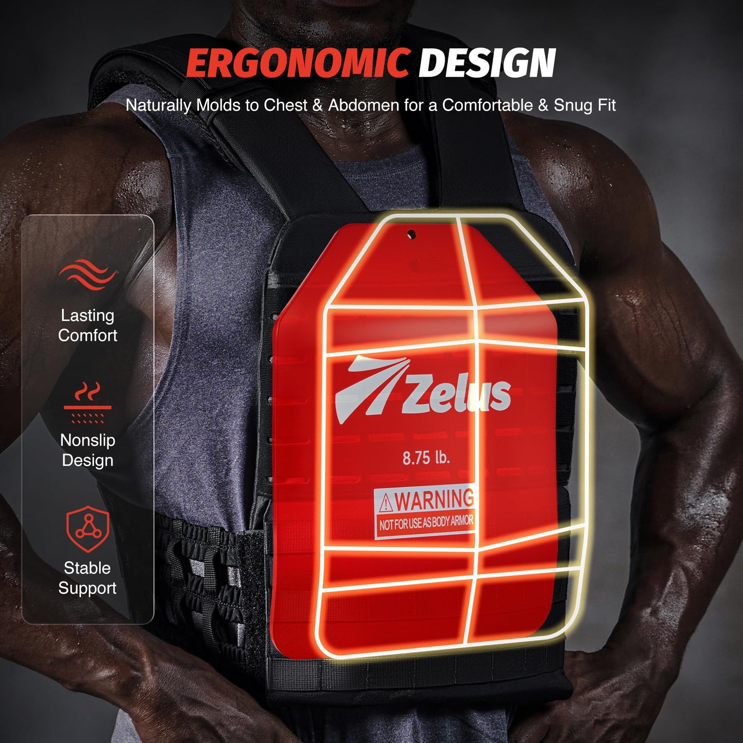 ZELUS Curved Weighted Vest Plates for Workout, 8.75LB Pairs Steel Weight Plates for Tactical Weight Vest, Ergonomic Training Plates for Running, CrossFit & Strength Training
