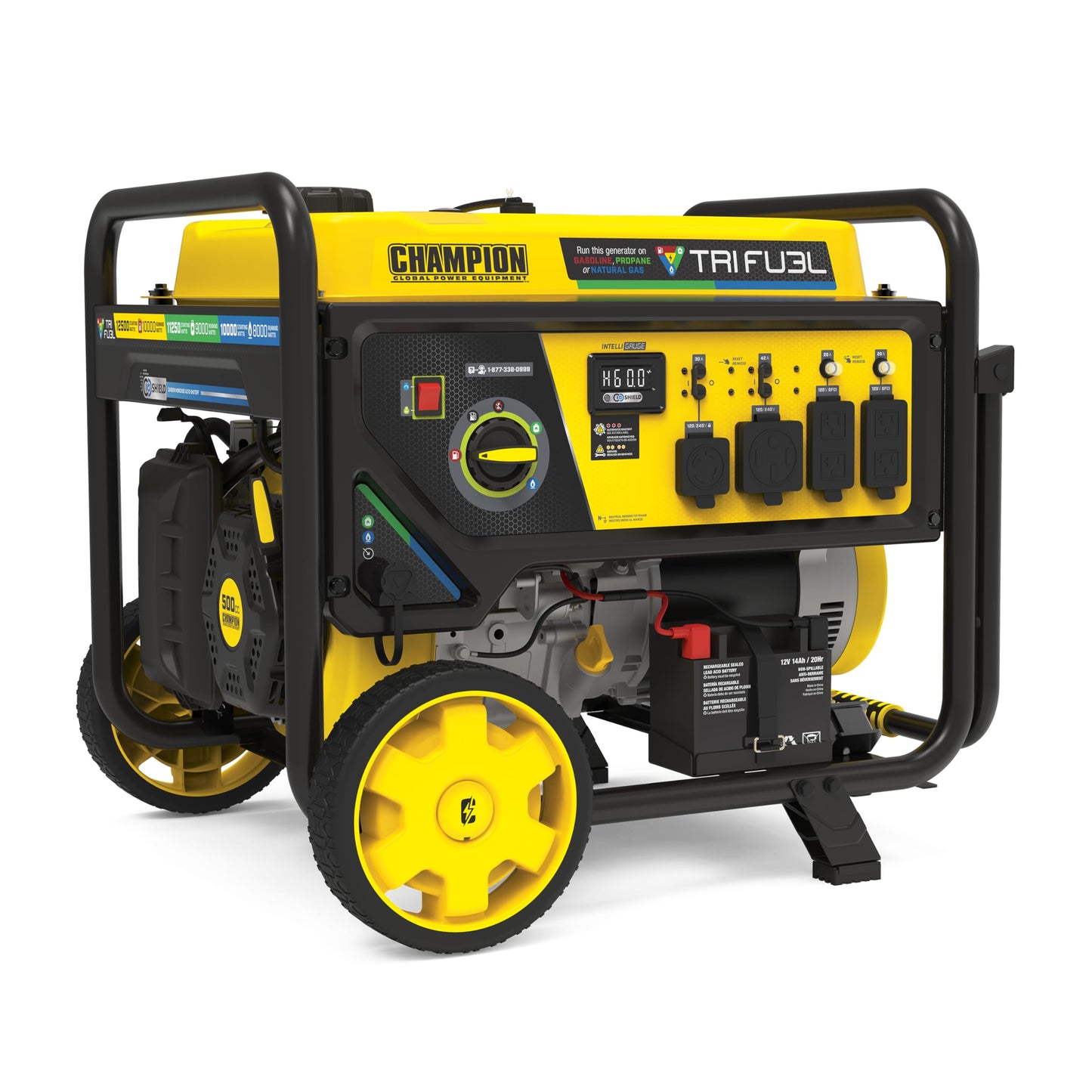 Champion Power Equipment 12,500-Watt Electric Start Tri Fuel Home Backup Portable Generator with Free 3-Year Warranty