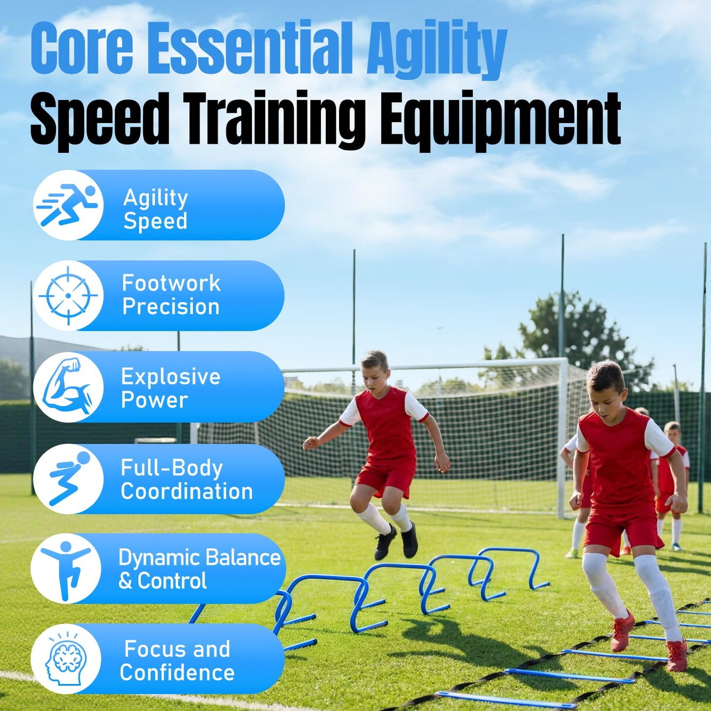 SMTPDT Speed and Agility Training Equipment: 5 Adjustable Agility Hurdles. 20ft Agility Ladder, Soccer Training Equipment Set for Kids Youth Adults (Blue)