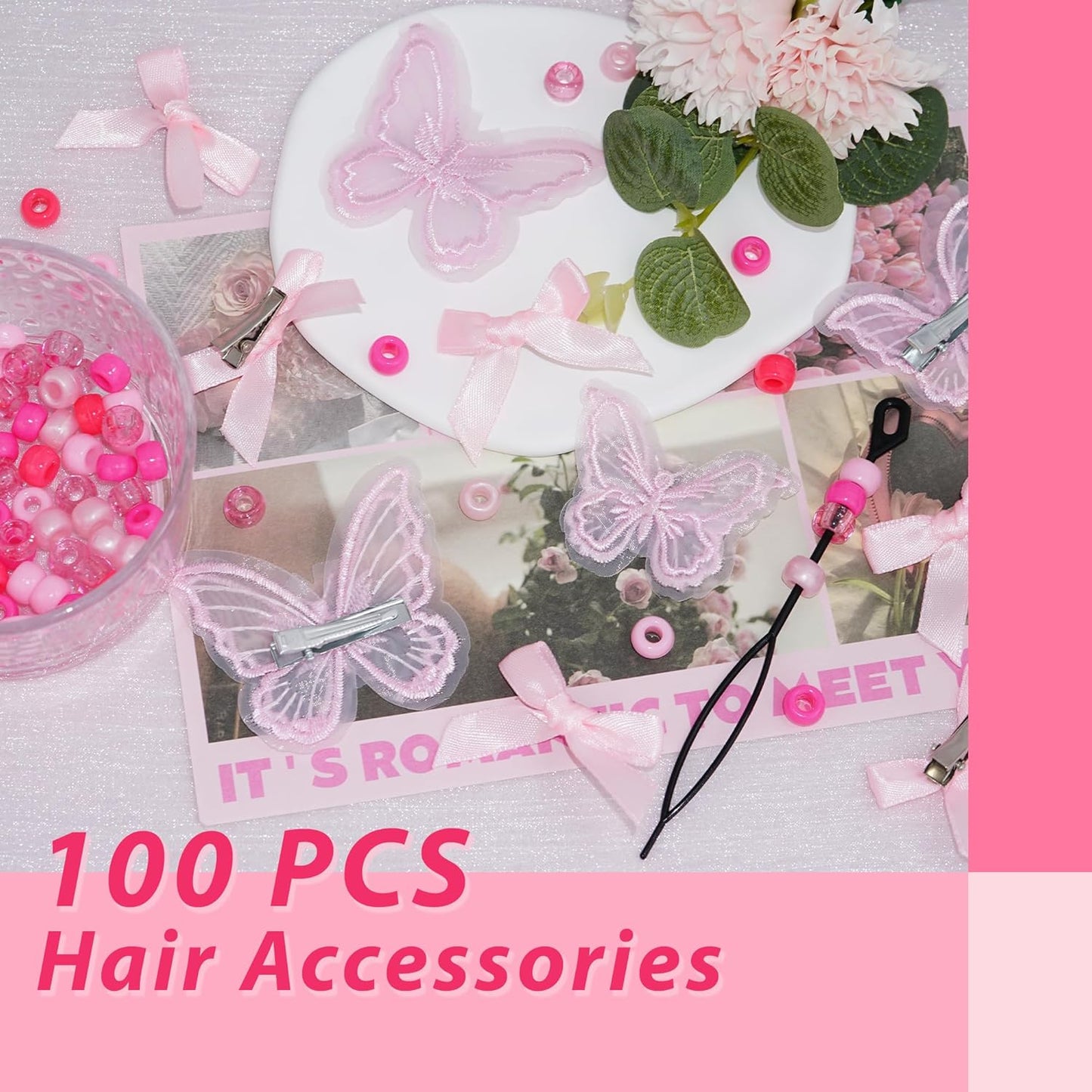 Skiennix 100PCS Small Pink Gradient Hair Beads - Cute Acrylic Accessories for Braids & Dreadlocks