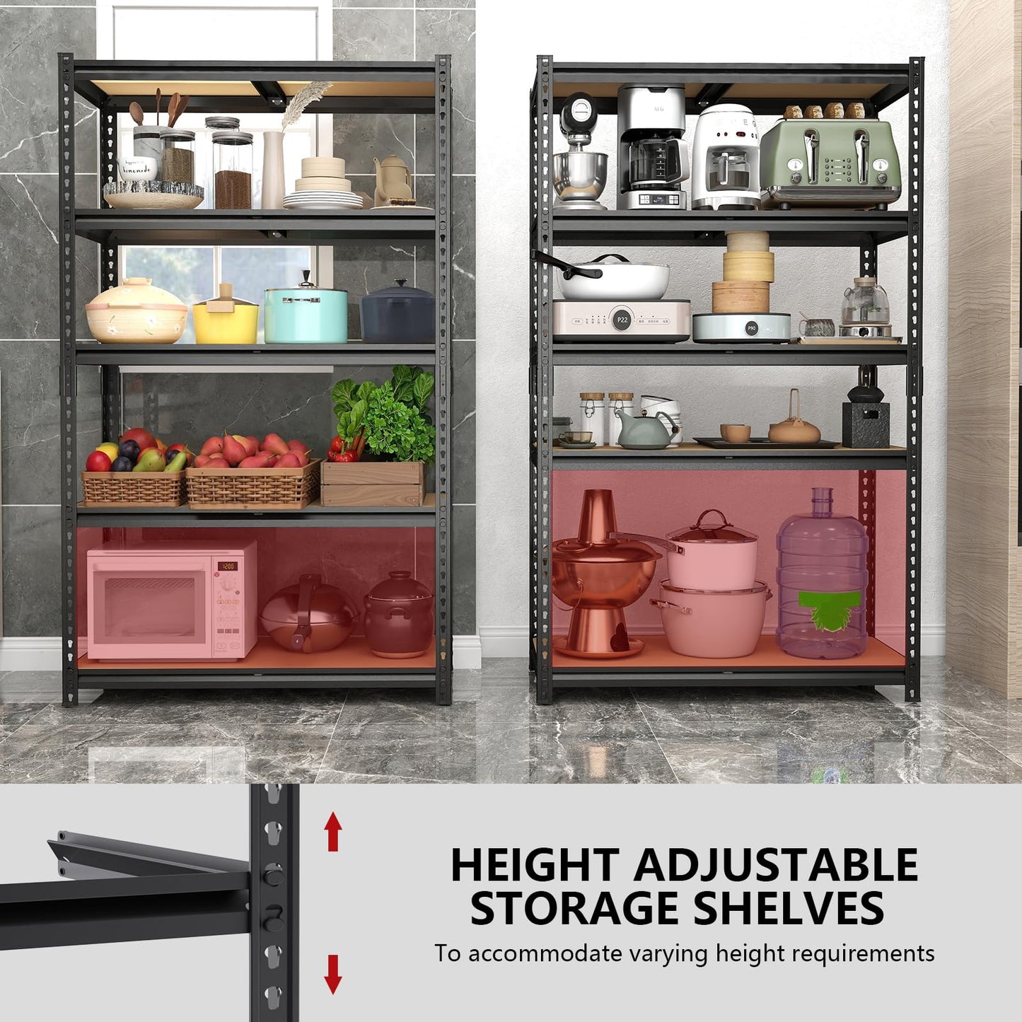 ZEUKMXOO Heavy Duty Garage Shelving,5-Tier Metal Storage Shelves,2400LBS Shelving Unit,Adjustable Shelving Rack, Standing Shelf Units for Garage Storage Warehouse,28''×12''×60'',2 Pack