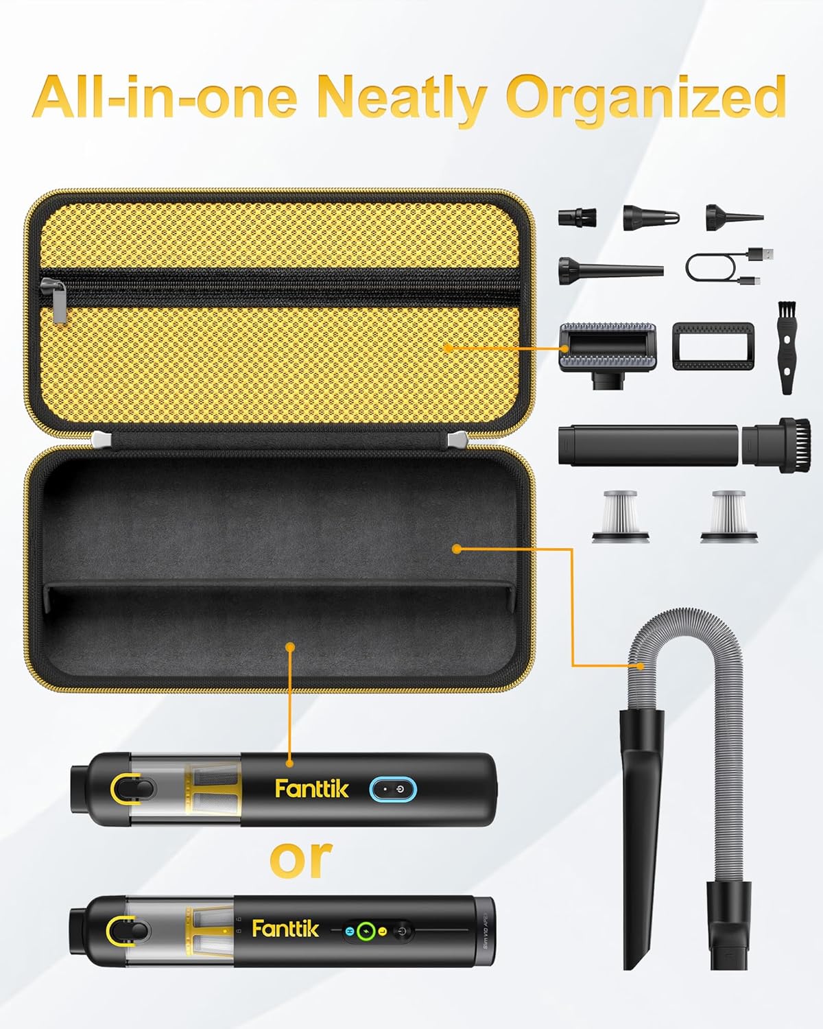 ProCase Hard Case for Fanttik Cordless Car Vacuum - Portable Travel Organizer with Mesh Pocket, Black