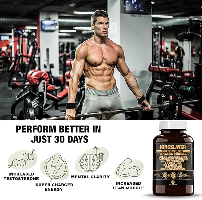 Kingslayer: 7-in-1 Testosterone Booster for Men w/KSM-66, Fadogia, Suma Root, L-Theanine, Zinc, Boron, Magnesium ??Muscle, Energy, Libido & Focus