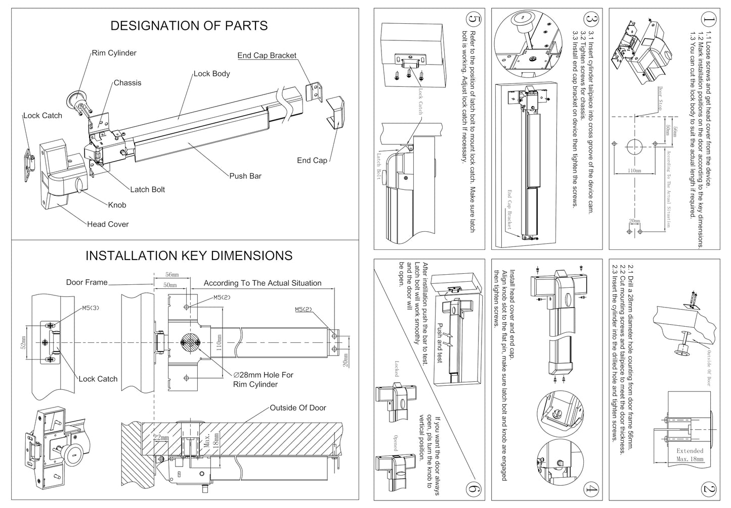 Polar Tangro Commercial Door Push Panic Bar, SS304 Panic Bars with Exterior Lever Handle, 38’’ Exit Device with 3 Keys for Emergency Exit, Suitable for Metal, Wood, and Left/Right Handed Doors