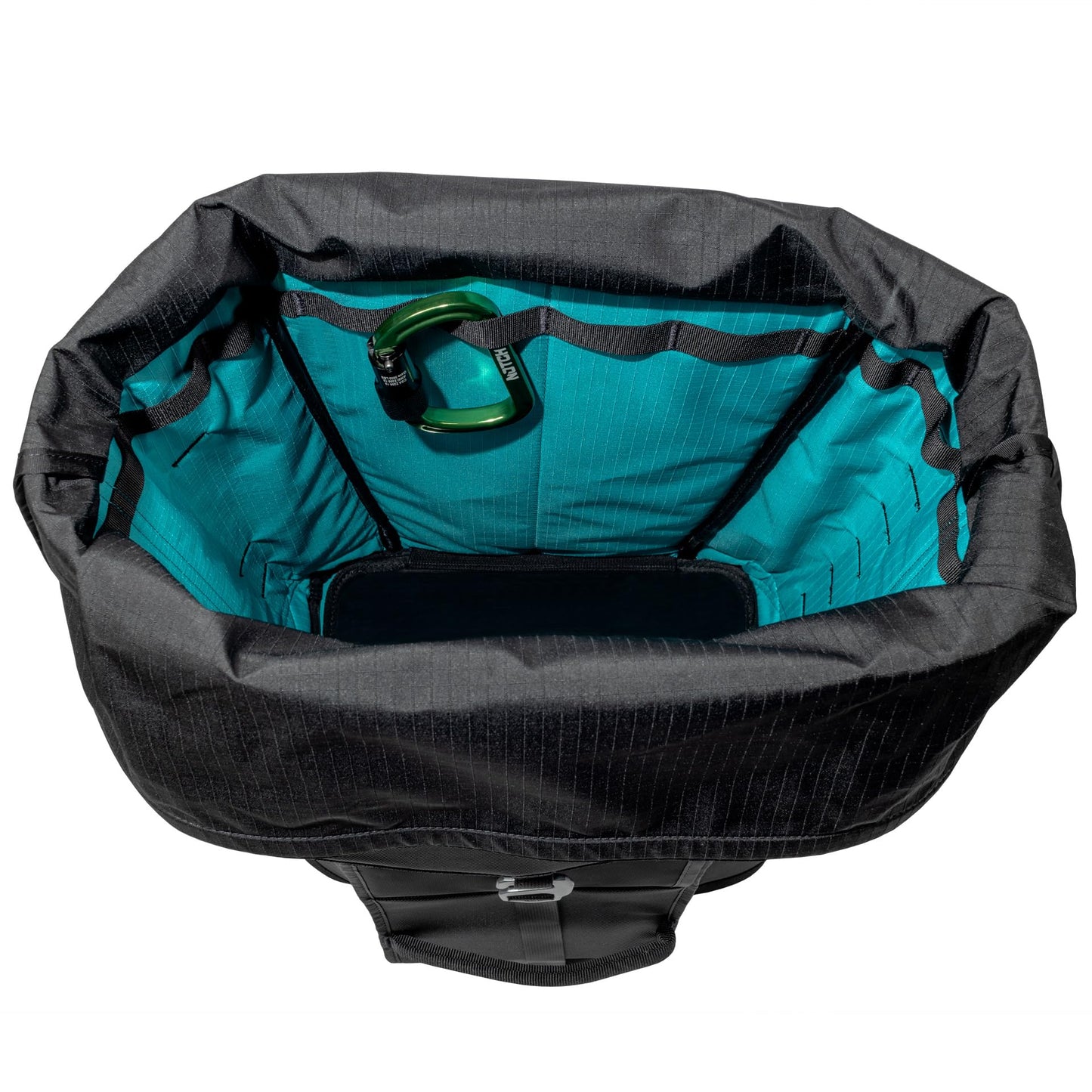 Notch Approach Free-Standing Black Rope Gear Bag, 50L Capacity, Storage pockets, Padded Shoulder Straps, Side Daisy Chains, Roll-Top Closure, Weather Resistant 1680 Denier Fabric (99754)