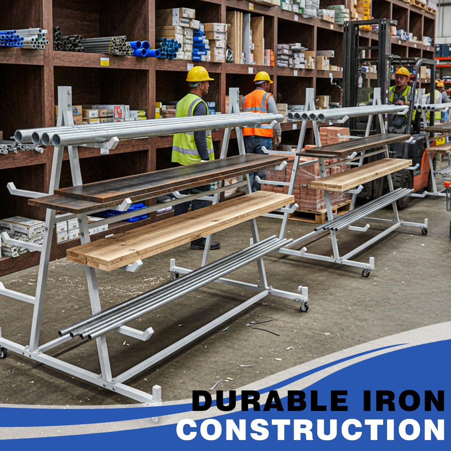Zonon 56" D x 52" H x 44" W Pipe Rack Cart 5 Tier Horizontal Lumber Storage Rack Heavy Duty 1800lbs Iron Lumber Cantilever Mobile Material Handling Conduit Racking for Garage Workshop Shed Basement
