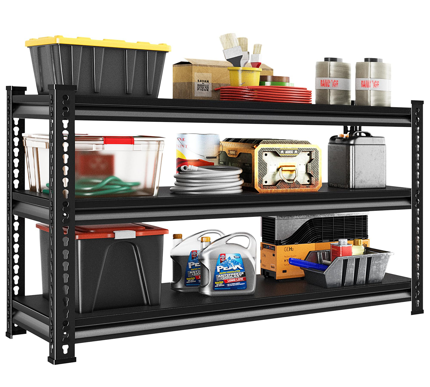Rufokisa Metal Garage Shelving Heavy Duty，1530LBS Loads Garage Storage Shelves, 48”W 3-Tier Adjustable Storage Racks and Shelving Units for Garage Basement and Kitchen, 48”W x 18”D x 39”H,Black