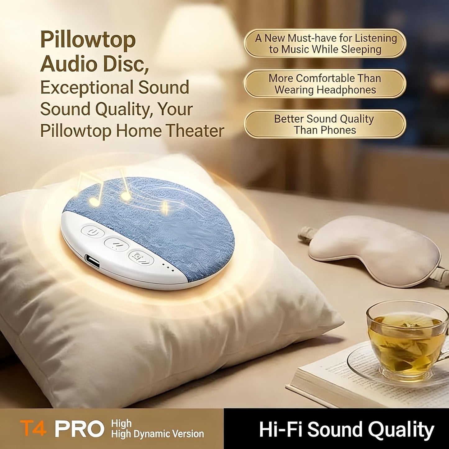 2026 48H New Bluetooth Pillow Speaker Pro for Sleeping, Under Pillow Speaker with Sleep Timer & White Noise, Thin