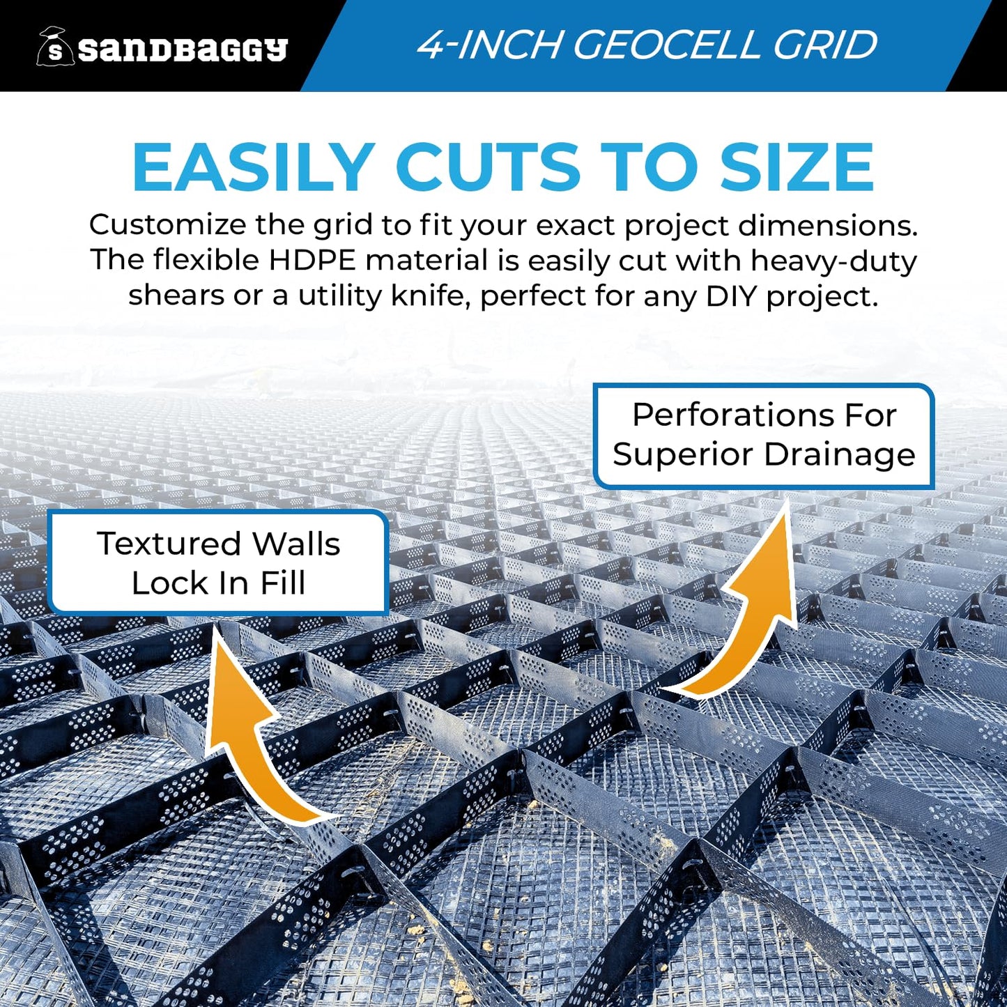 Sandbaggy 4-Inch Geocell Gravel Grid (9 ft x 17 ft) | Heavy-Duty Ground Grid Paver System | Erosion Control, Driveways, Gravel Stabilization (4-inch x 9 ft x 17 ft, 4, Count)