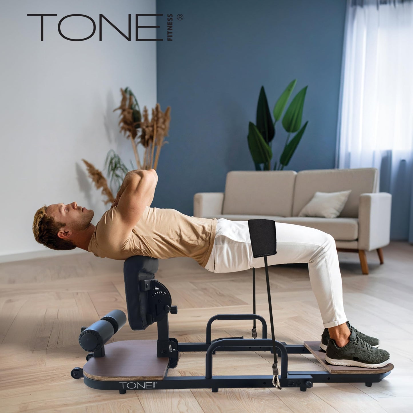 Tone Fitness Foldable Hip Thrust & Glute Exercise Machine | Adjustable Sissy Squat, Core & Leg Trainer | Compact Multi-Purpose Home Gym Equipment | Dark Walnut