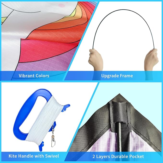 Xida Kites for Kids Ages 4-8, Large Kite for Adults, Easy to Fly Beach Kites with Handle and String,Perfect for Beginners,Beach,and Outdoor Flying Fun