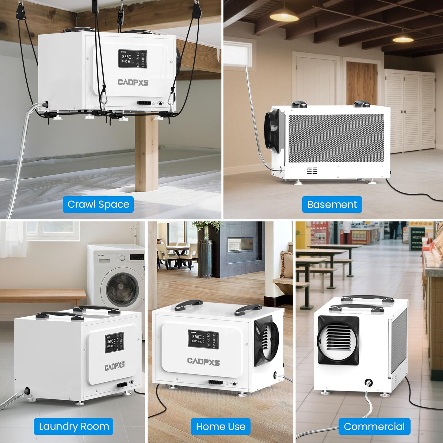 CADPXS Crawl Space Dehumidifier with Pump, 125 Pints Commercial Dehumidifiers with Drain Hose, Dehumidifier for Crawlspace, Basements & Water Damage Use, Memory Restart, cETL, 5 Years Limited Warranty