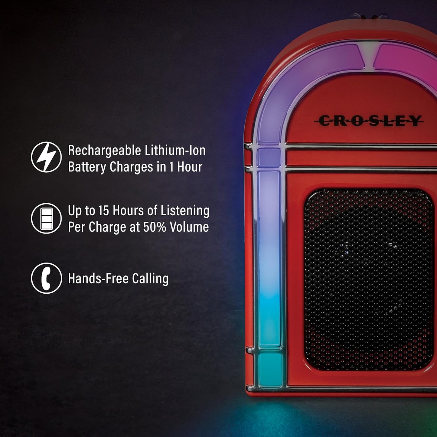 Crosley CR3046A-RE Retro Mini Jukebox Bluetooth Speaker - Portable with LED Lights, Red