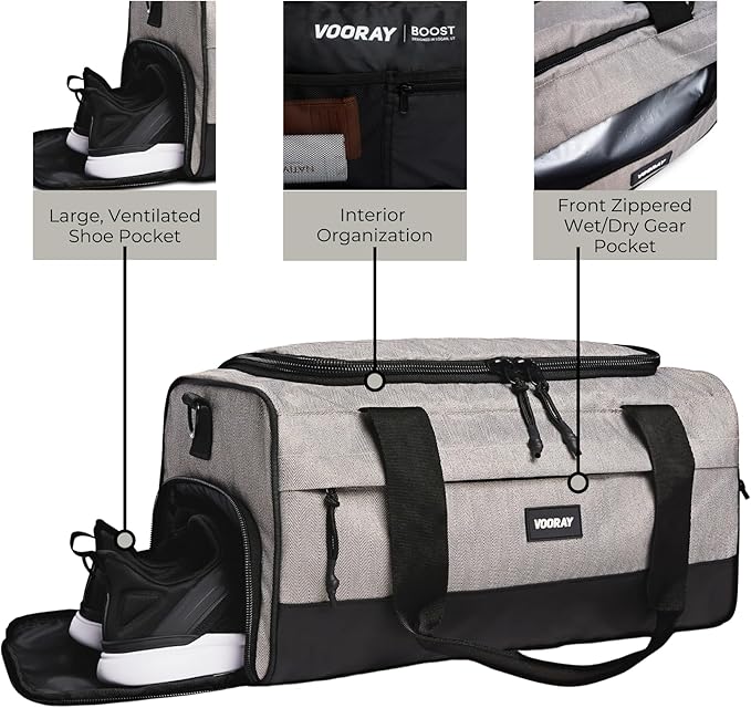 Vooray 22L Boost Duffle Bag – Small Gym Bag for Men and Women, Lightweight Travel Duffel with Shoe Compartment, Durable Sports Tote for Fitness, Training, Overnight Use, and Weekend Trips