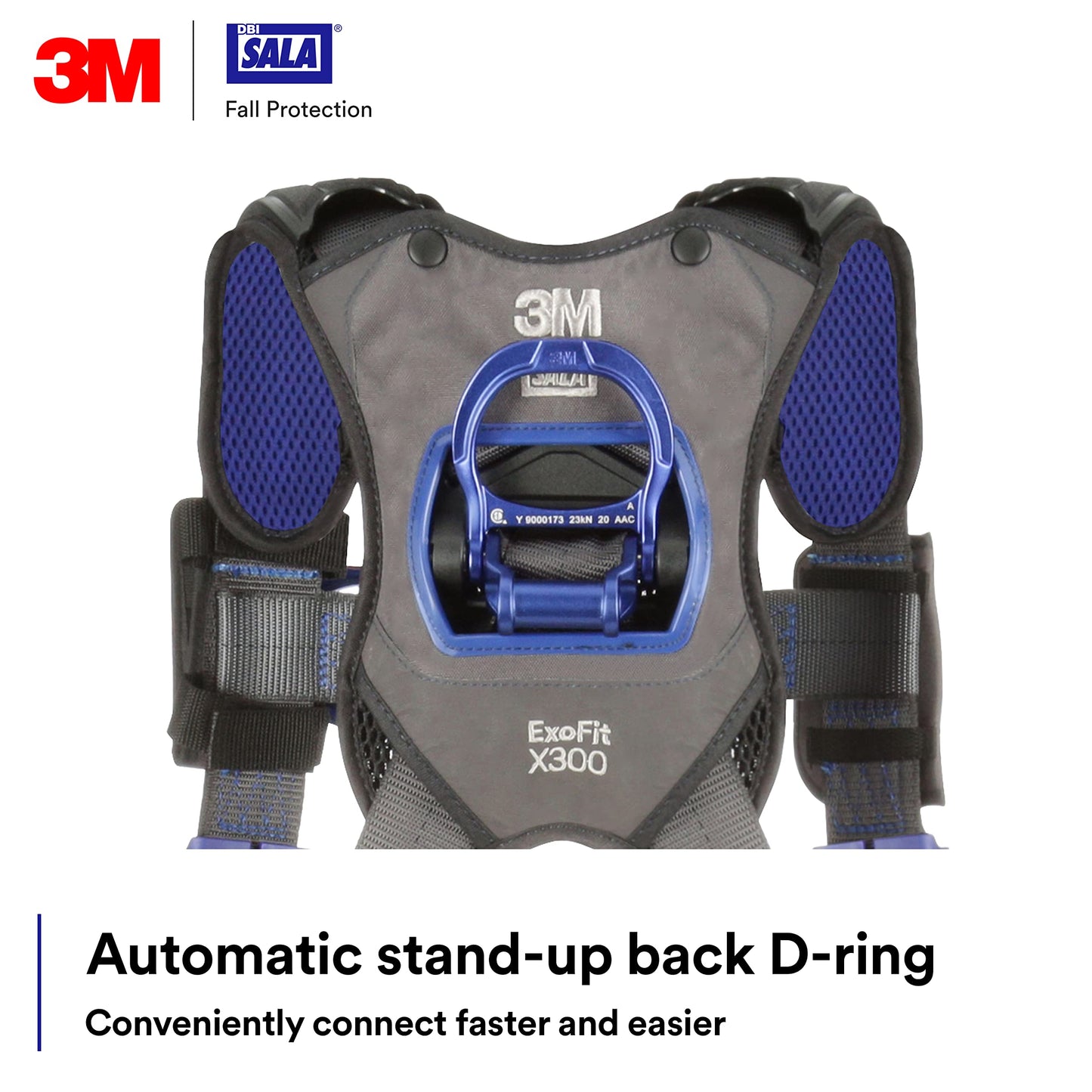 3M 1113154 DBI-SALA ExoFit X300 Comfort Construction Climbing Positioning Safety Harness Fall Protection, Aluminum Back, Front, Hip D-Rings, Auto-Locking Quick Connect Leg and Chest Buckles, Medium