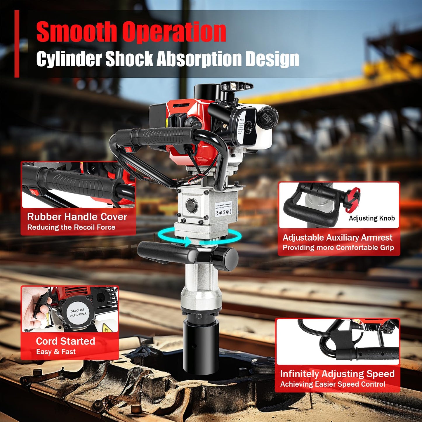 Pile Driver Hammer, 2 Stroke 32.6CC Gas Powered T Post Driver Hammer, Air Cooling Single Cylinder Gasoline Petrol Engine, Garden Fencing Tool Machine, EPA Certificated