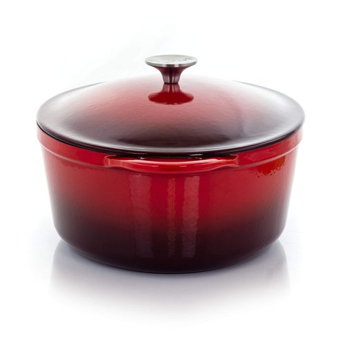 MegaChef Oval Enamel Cast Iron Casserole, 7 Quart, Red